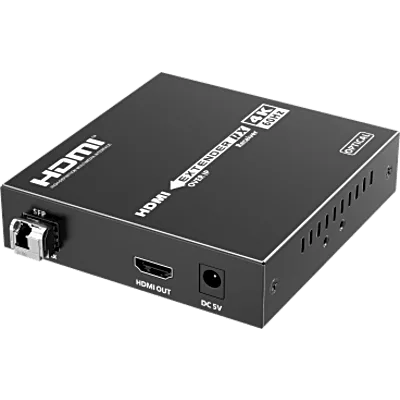 Receptor HDMI sobre IP | 4K60Hz | Fibra Óptica 40 km (24.85 mi) | 18 Gbps | HDMI 2.0 | HDCP 1.4/2.2 | IR | Protección ESD