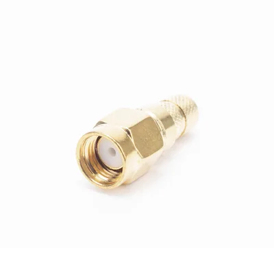 Conector SMA Macho Inverso / Anillo Plegable / Cables RG-8/X, LMR-240, Belden 9258 / Cuerpo Bronce Oro / Aislante Teflón