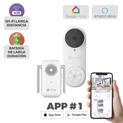 Videoportero Wi-Fi / 3 Megapixel / Ángulo 176° / Batería 5200 mAh / IP65 / Detección PIR 5 m (16.4 ft) / Audio Bidireccional