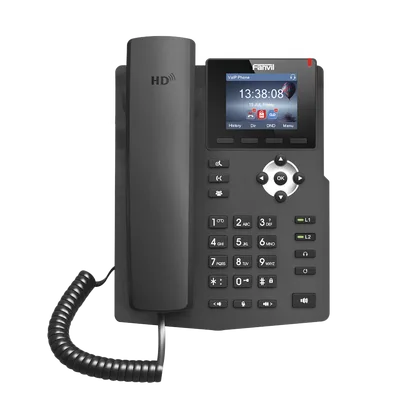 Teléfono IP empresarial para 2 lineas SIP con pantalla LCD de 2.4 Pulgadas a color y conferencia de 3 vías, PoE