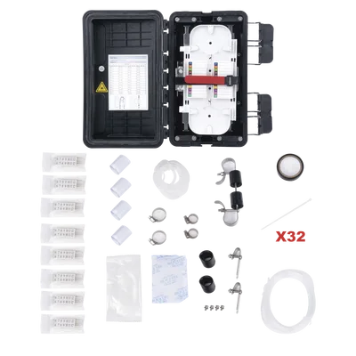 Caja de Distribución de Fibra Óptica / 96 Empalmes / IP65 Exterior / 4 Charolas / Polipropileno + Fibra de Vidrio UV / 2 Entradas 8-20mm y 5-16mm