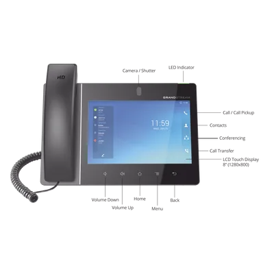 Video teléfono IP empresarial Android con pantalla táctil (1280x800) hasta 16 líneas y 16 cuentas SIP