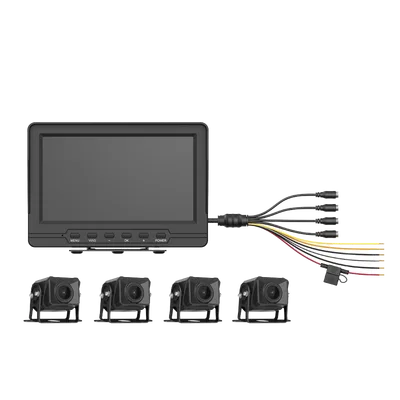 Sistema de Monitoreo Vehicular / 4 Cámaras 1080p / Pantalla LCD 7" / IP68 / Grabación Automática / Micro SD 512 GB / Cambio a Reversa