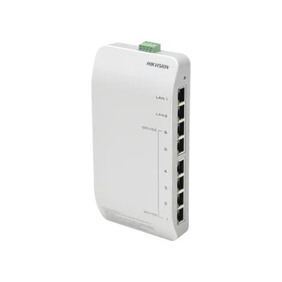 Distribuidor PoE (propietario) de Audio y Vídeo / Soporta Hasta 6 dispositivos / Compatible con Frente de Calle y Monitor IP HIKVISION