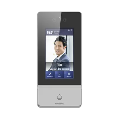 Videoportero IP 2 Megapixel / Llamada y Apertura Remota desde App Hik-Connect / Reconocimiento Facial / Panel touch 4.3"/ Exterior IP65 + Antivandalico IK08 / Botón mecanico de llamada / PoE / 1 Depar