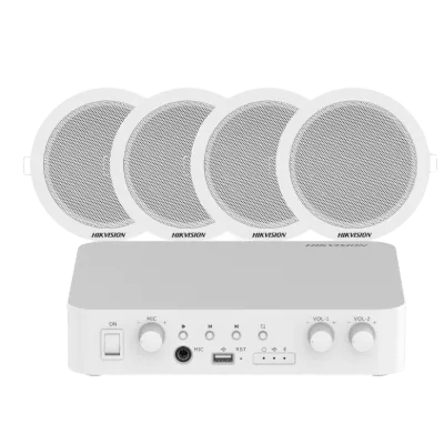 Sistema de Audio Ambiental / Amplificador 80W / 2 Zonas 40W / 4 Altavoces de Plafón / Bluetooth / USB / RCA / Micrófono / Spotify / 100V