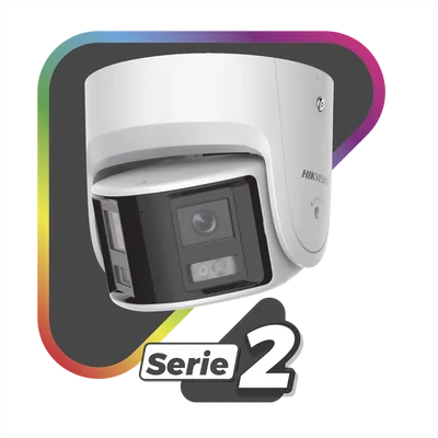 Cámara Turret IP / 4 Megapixel / Dual Lente 2.8 mm / Panorámica 180° / IR 30 m (98.4 ft) / IP67 / Audio Bidireccional / AcuSense / WDR 120 dB