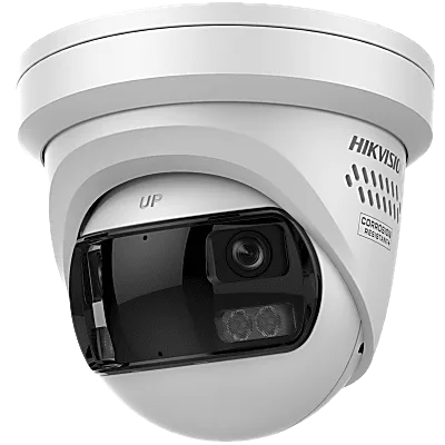 [PROTECCIÓN ACTIVA] Turret IP Panorámica 8 Megapíxel / 2 Lentes 4 mm (180°) / Imagen a Color 24/7 (ColorVu) / PoE / WDR 130° / IP67 / ACUSENSE / Luz Estroboscópica y Alarma Audible / 30 mts Luz Blanca