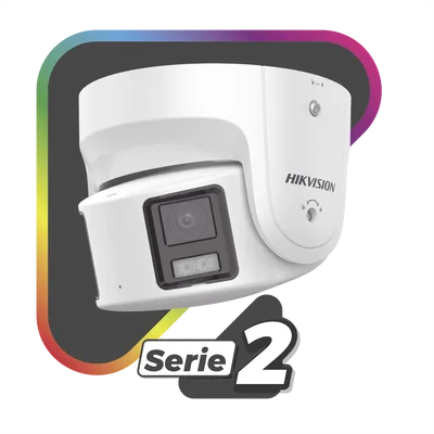 Cámara Turret IP Panorámica / 8 Megapixel / Dual Lente 4 mm 180° / Color 24/7 / WDR 130 dB / Luz Blanca 30 m (98.4 ft) / IP67 / PoE / Audio Bidireccional / AcuSense
