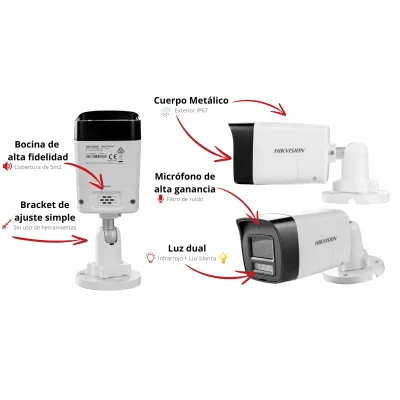 Cámara Bala TURBOHD / 4K 8 Megapixel / Lente 2.8 mm / Ángulo 113° / Dual Light IR 30 m (98.4 ft) + Luz Blanca 20 m (65.6 ft) / Audio Bidireccional / IP67 / dWDR