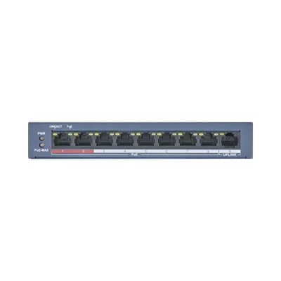 Switch PoE+ / No Administrable / 8 Puertos 10/100 Mbps PoE+ / 1 Puerto 100 Mbps Uplink / PoE hasta 250 metros / 60 W