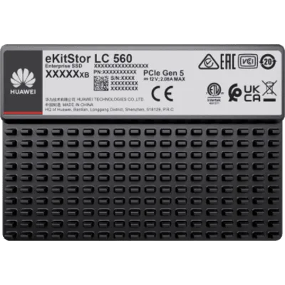Unidad de Estado Sólido (SSD Huawei eKitStor LC 560) Empresarial de 15.36 TB / NVM2 2.0 / U.2 de 2.5'' / PCle 5.0 x4 / 14,800 MB/s Lectura / 4,500 MB/s Escritura / Entrenamiento de IA y Almacenamiento