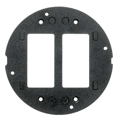 Sub-Placa / Doble Apertura Decorador / Aluminio Fundido / Acabado Negro en Polvo / 136.1 x 136.1 x 58.7 mm /Aplicaciones Multi-Servicio de Gran Capacidad / Instalación Empotrada.