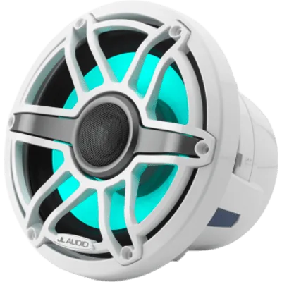 Bocinas Náuticas JL Audio M6 8.8" / Coaxial / LED Transflective / Rejilla Deportiva Blanca / 125 W RMS / 4 Ω / Respuesta 38 Hz-20 kHz / Polipropileno Relleno de Mica