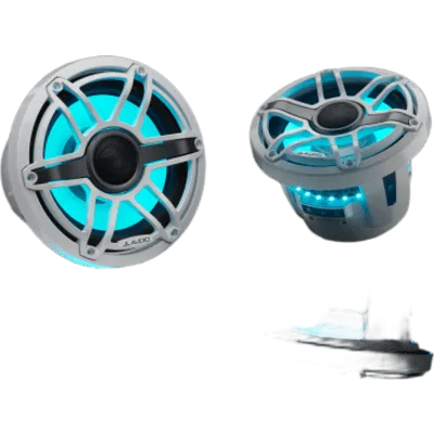 Bocinas Náuticas JL Audio M6 8.8" / Coaxial / LED Transflective / Rejilla Deportiva Blanca / 125 W RMS / 4 Ω / Respuesta 38 Hz-20 kHz / Polipropileno Relleno de Mica