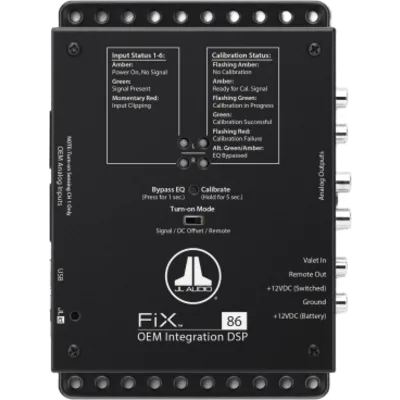 DSP para Integración OEM / 8 Canales de Entrada y 6 de Salida / Audio 24 bit/48 kHz / Ecualizador de 1/3 Octava (25-20 kHz) / Entrada 250 mV-30 V RMS / Salida RCA Estéreo No Equilibrada / Fuente Conmu