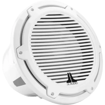 Subwoofer Náutico 12" (304.8 mm) / Rejilla Clásica Blanca / Deflector Infinito / 600 W RMS / Impedancia 4 Ω / Sensibilidad 86.7 dB / Bobina de Voz 4" (102 mm) / Cono de Polipropileno Relleno de Mica /