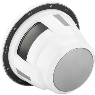 Subwoofer Náutico 12" (304.8 mm) / Rejilla Clásica Blanca / Deflector Infinito / 600 W RMS / Impedancia 4 Ω / Sensibilidad 86.7 dB / Bobina de Voz 4" (102 mm) / Cono de Polipropileno Relleno de Mica /
