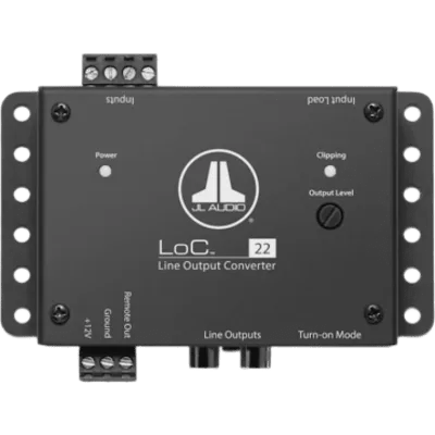 Convertidor de Salida de Línea de Vehículo JL Audio LoC-22 / 2 Canales de Entrada / 2 Canales de Salida / Alimentación 9-16 V CC / Salida Máxima 8 V RMS / Relación S/N 118 dB / Respuesta de Frecuencia