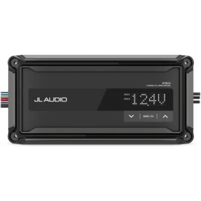 Amplificador Náutico Compacto / 4 Canales / Clase D / 150 W x 2 Puenteado / IP67 / 9-16 VDC / Filtros Paso Alto/Bajo / Refuerzo de Graves / JL Audio AP