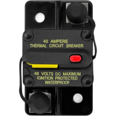 Disyuntor Marino Rearmable / 40 A / Protección IP67 / Certificación SAE J1171 / Terminales M6 de Acero Inoxidable / Resistente a la Corrosión / Indicador de Alta Visibilidad / Inmersión hasta 1 m (3.2