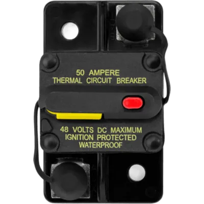 Disyuntor Marino Restablecible / 80 A / Protección IP67 / Resistente a Inmersión Temporal 1 m (3.28 ft) / Certificación SAE J1171 contra Ignición / Restablecimiento Manual / Indicador de Alta Visibili
