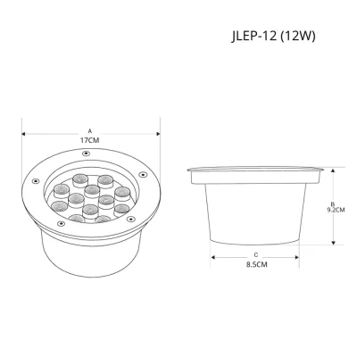 Luminario LED Empotrable de Piso / 12W / 1440 lm / 6500K / IP66 / Multivoltaje 110-240V / Ángulo 36°