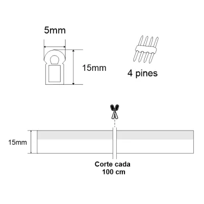 Manguera LED Neón RGB / 50 m (164 ft) / IP65 Interior-Exterior / Corte Cada 100 cm / 300W Máximo / Ángulo de Luz 120° / DC 45-110V