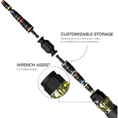 Desarmador de Impacto / 14 en 1 / Magneto de Tierras Raras / Almacenamiento Dual / Asistente de Torque / Dados 7-14 mm
