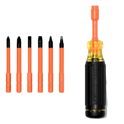 Destornillador Aislado Multiuso / 6 en 1 / Aislamiento 1000V CAT III / Auto-Lock / Cushion-Grip / Almacenamiento Integrado