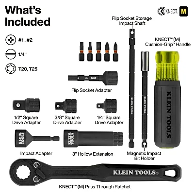Juego de Dados de Impacto / Paso a Través / 39 Piezas / SAE y Métrico / Sistema KNECT / Adaptador 3/8"