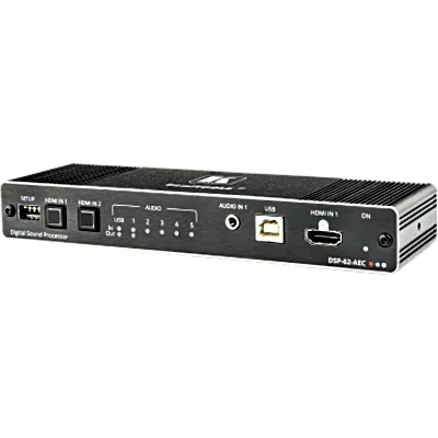 Matriz de Audio DSP 6x2 | DSP Multicanal | Cancelación de Eco Acústico AEC | De-embedding HDMI | Interfaz USB Audio Clase Compatible | 4K@60Hz (4:4:4) | PoE o Adaptador 12V DC | Carcasa DemiTOOLS