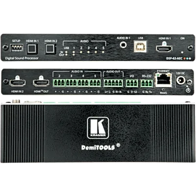 Matriz de Audio DSP 6x2 | DSP Multicanal | Cancelación de Eco Acústico AEC | De-embedding HDMI | Interfaz USB Audio Clase Compatible | 4K@60Hz (4:4:4) | PoE o Adaptador 12V DC | Carcasa DemiTOOLS