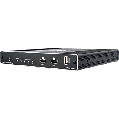 Controlador de Video Wall | 4 Salidas HDMI | 1 Entrada HDMI | 1 Salida HDMI Loop | Resolución Máxima de Entrada 4K@60Hz (4:4:4) | Resolución de Salida 1080p | HDCP 2.2 y 1.4 | Escalable hasta 64 Panta