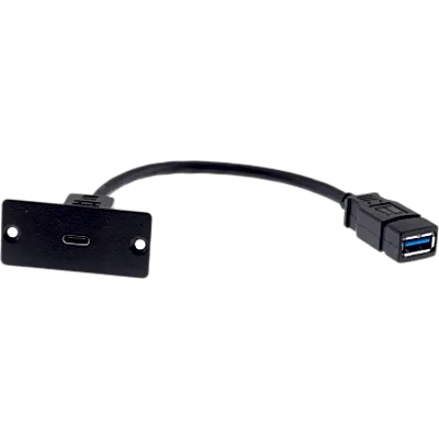 Inserto de Pared USB-C | 4.8 Gbps USB 3.0 | Cable 12 cm (4.72 in) | Aluminio | Negro