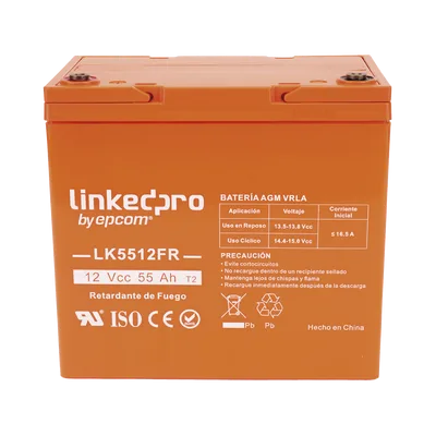 Batería de Respaldo AGM-VRLA / 12 V / 55 Ah / Terminales T2 / Vida Útil 5 Años / UL94-V0 / 230 x 139 x 215 mm (9.1 x 5.5 x 8.5 in)