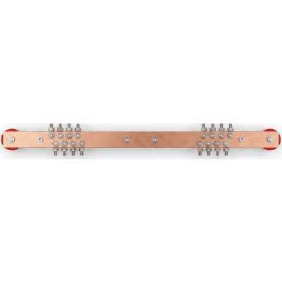 Barra Distribución Tierra Rack 19 in / Cobre 100% / 550A / Aisladores Rojos / 0.64 cm (0.25 in) / J-STD-607-A