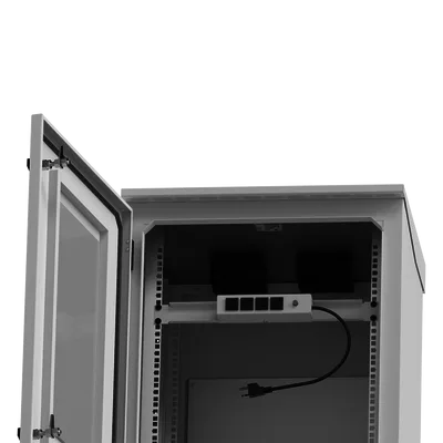 Gabinete Exterior IP / Rack 19" 16U / Acero Galvanizado / Ventilador con Termostato / Filtros Antipolvo / Aislante Térmico / Cerradura con Llave