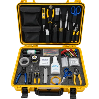 Kit de Terminación de Fibra Óptica / 28 Herramientas y Accesorios / Estuche Portátil Rugerizado / Preparación, Empalme y Limpieza