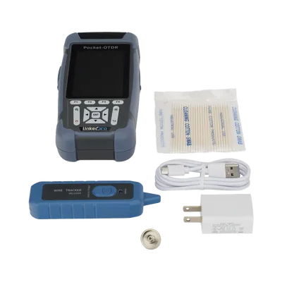 Mini OTDR para Fibra Óptica / Monomodo 1310nm y 1550nm / Rango Dinámico 24dB/22dB / VFL 10mW / OPM Integrado / Mapeo RJ45 / Alcance 128 km / Pantalla 3.5" / 12 Horas de Medición Continua