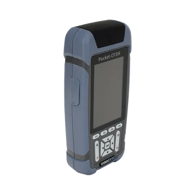 Mini OTDR para Fibra Óptica / Monomodo 1310nm y 1550nm / Rango Dinámico 24dB/22dB / VFL 10mW / OPM Integrado / Mapeo RJ45 / Alcance 128 km / Pantalla 3.5" / 12 Horas de Medición Continua
