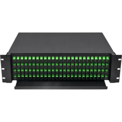 ODF para Rack 19" / 96 Empalmes / 96 Acopladores SC/APC / 96 Pigtails SC/APC / 3 UR / Acero 1.2 mm