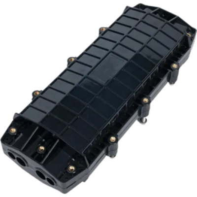Caja de Distribución de Fibra Óptica Horizontal / 48 Empalmes / IP68 / 4 Entradas / 4 Salidas / Bandejas Giratorias / Curvatura 40 mm