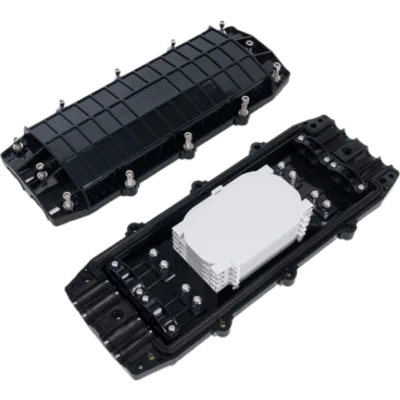 Caja de Empalme de Fibra Óptica / 96 Hilos / IP68 / 4 Entradas / 4 Salidas / Horizontal