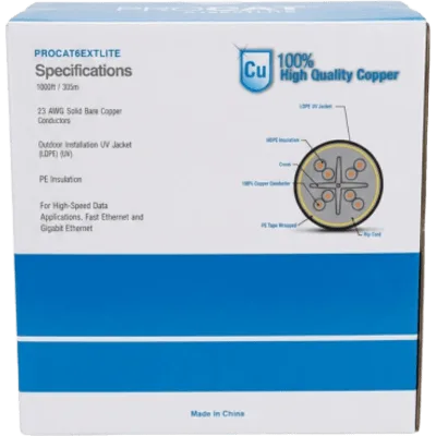 Cable UTP Cat6+ / 305 m (1000 ft) / Calibre 23 AWG / Intemperie / Sin Blindar / Gigabit Ethernet