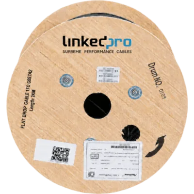 Carrete de 2 km de Fibra Óptica Drop, Interior G.657A2 Monomodo de 2 Hilos (Bifibra), Diseñada para Fusionarse, Dieléctrica, Forro Negro, (No Soporta Conectores Mecánicos)