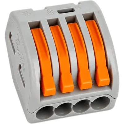 Conector Rápido Push-in con Palanca para Empalmes Eléctricos / Reutilizable y sin Herramientas / 4 Vías / 32 A / Paquete con 100 Piezas