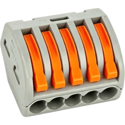 Conector Rápido Push-in con Palanca para Empalmes Eléctricos / Reutilizable y sin Herramientas / 5 Vías / 32 A / Paquete con 100 Piezas