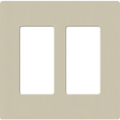 Placa de pared de 2 espacios sin tornillos visibles, acabado satinado color CY, para atenuadores, apagadores y controles Lutron de estilo Designer