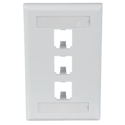 Placa de Pared Vertical Clásica, Salida Para 3 Puertos Mini-Com, Con Espacios Para Etiquetas, Color Blanco
